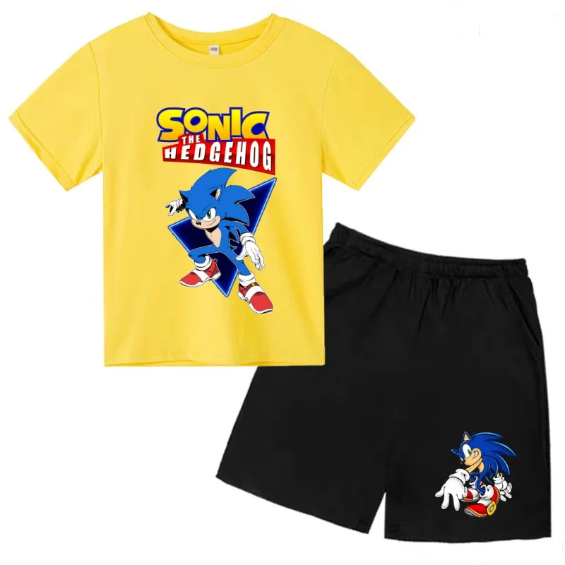 Children's Sportswear Set - Cartoon Animal T-shirt + Shorts. Made of Breathable Fabric, Suitable for Children Aged 3 to 13.