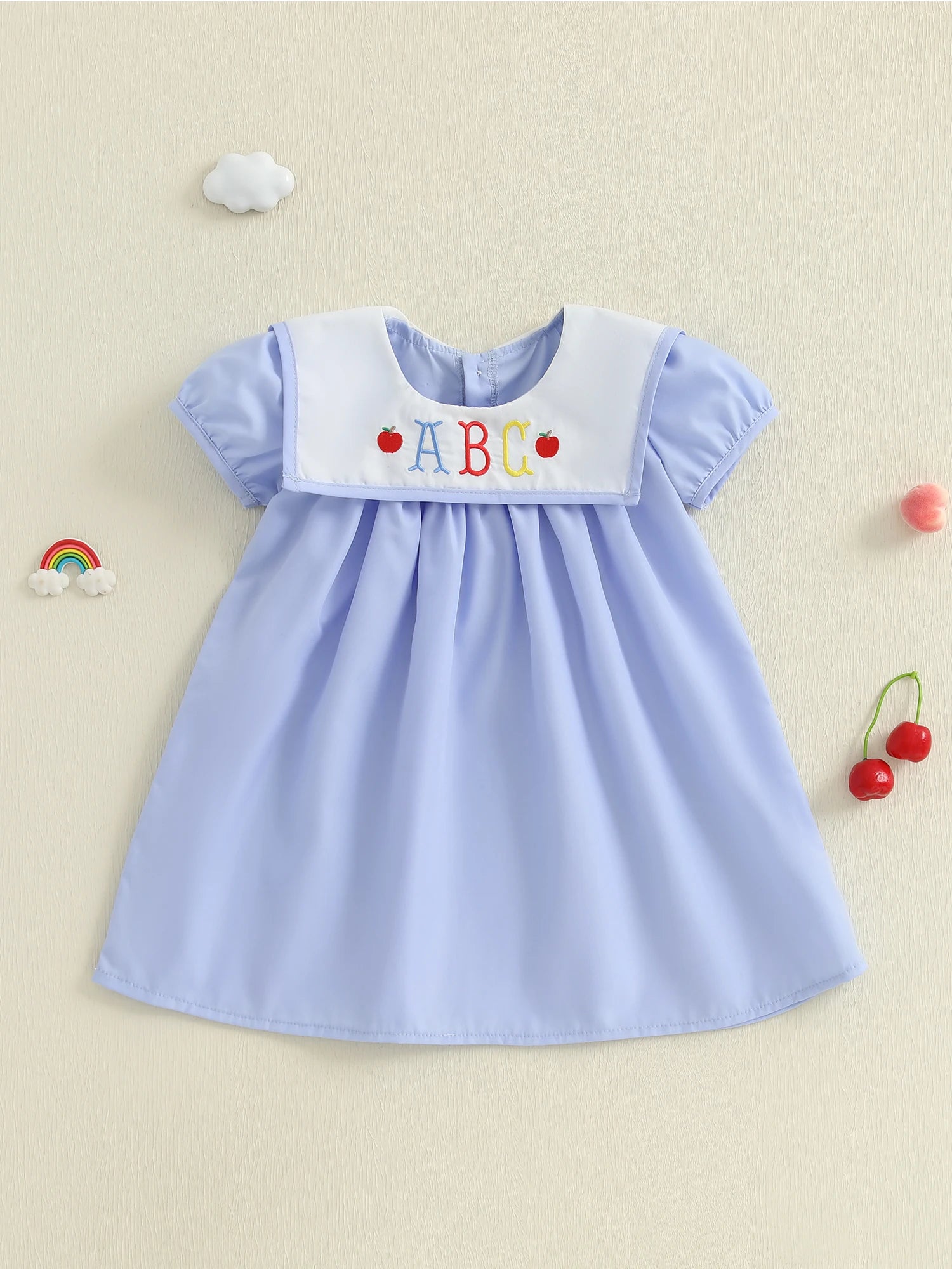 Girls Summer Dress with Floral Embroidery and Ruffle Sleeves Cute Back to School Dress for Toddler Girls Casual Dress for Kids