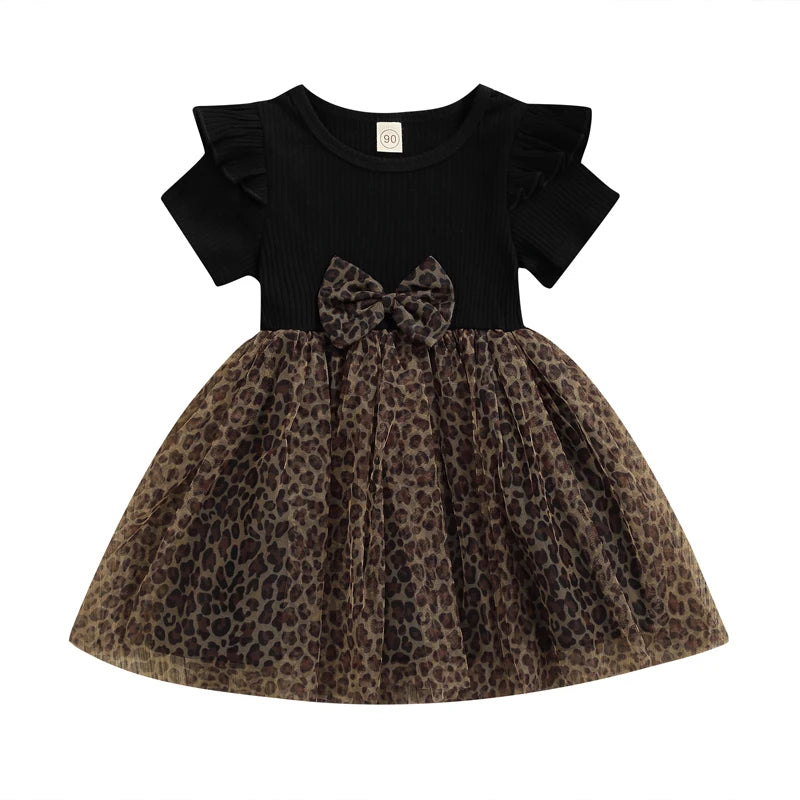 Girls Summer Dress Sleeveless Floral Printed Ruffled Bowknot Mesh Patchwork Princess Dress for Kids